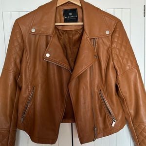 Whiskey colored leather motorcycle jacket